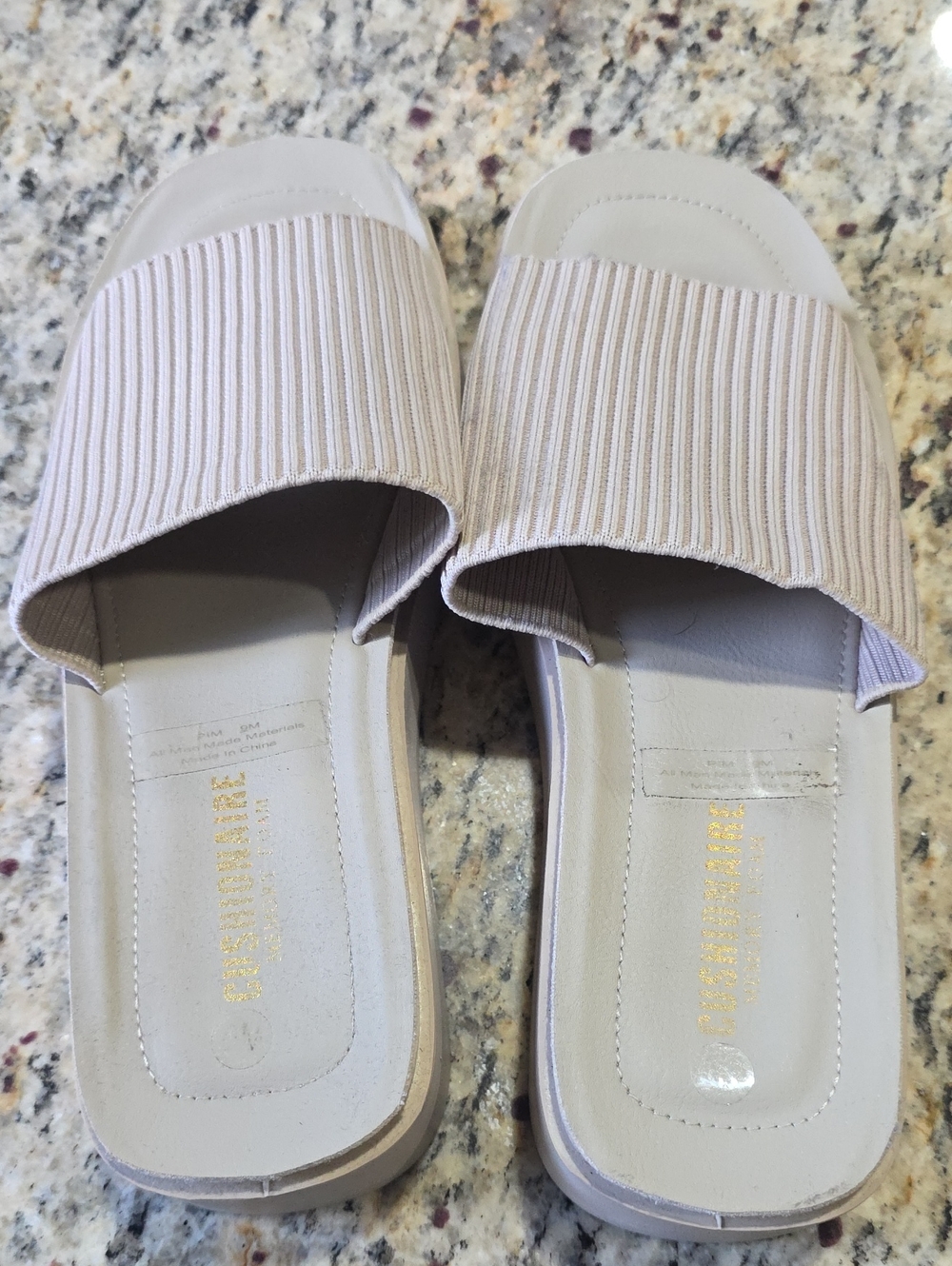 Ribbed Slide Mules in Light Taupe